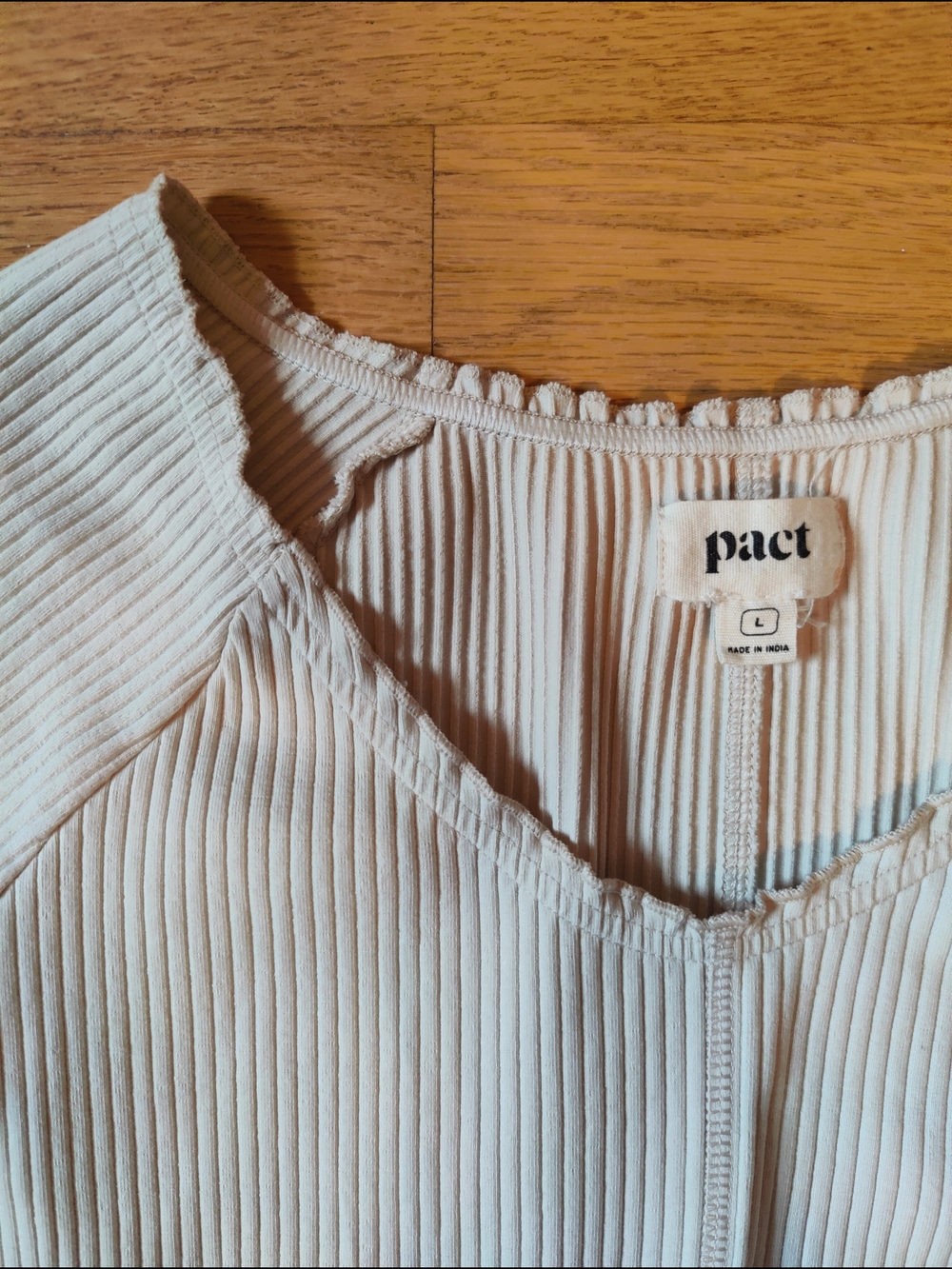 Pact Women's Ribbed Long-Sleeve V-Neck Top in Light Cream - Picture 3 of 6